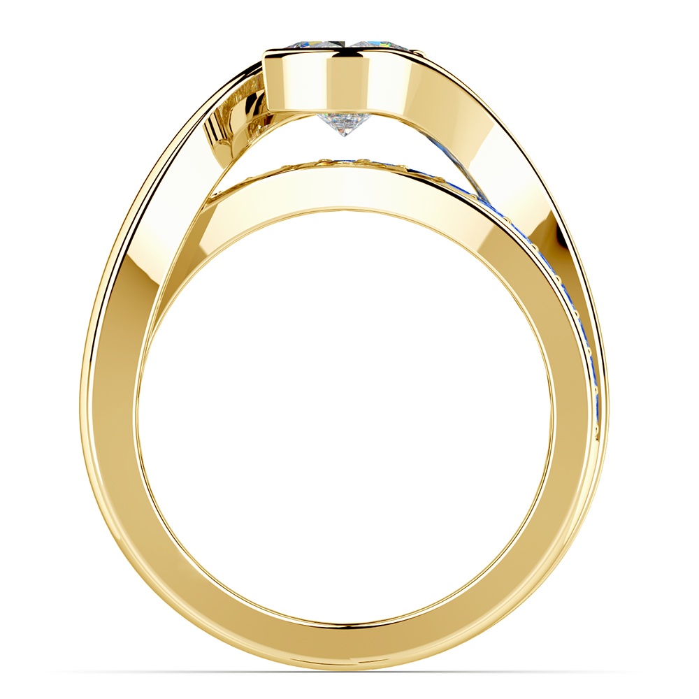 Bezel Sapphire Gemstone Bridge Engagement Ring in Yellow Gold | 02