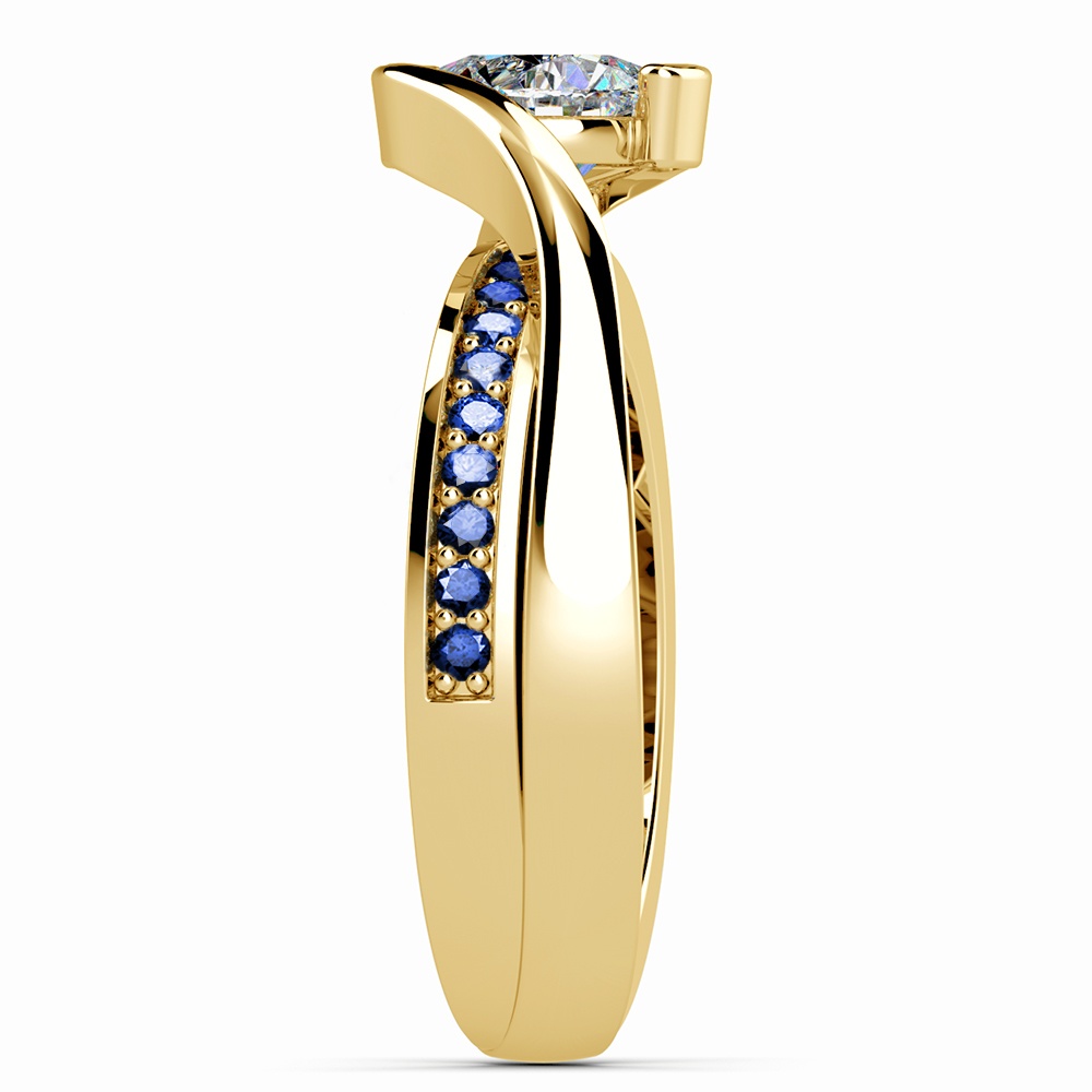 Bezel Sapphire Gemstone Bridge Engagement Ring in Yellow Gold | 03