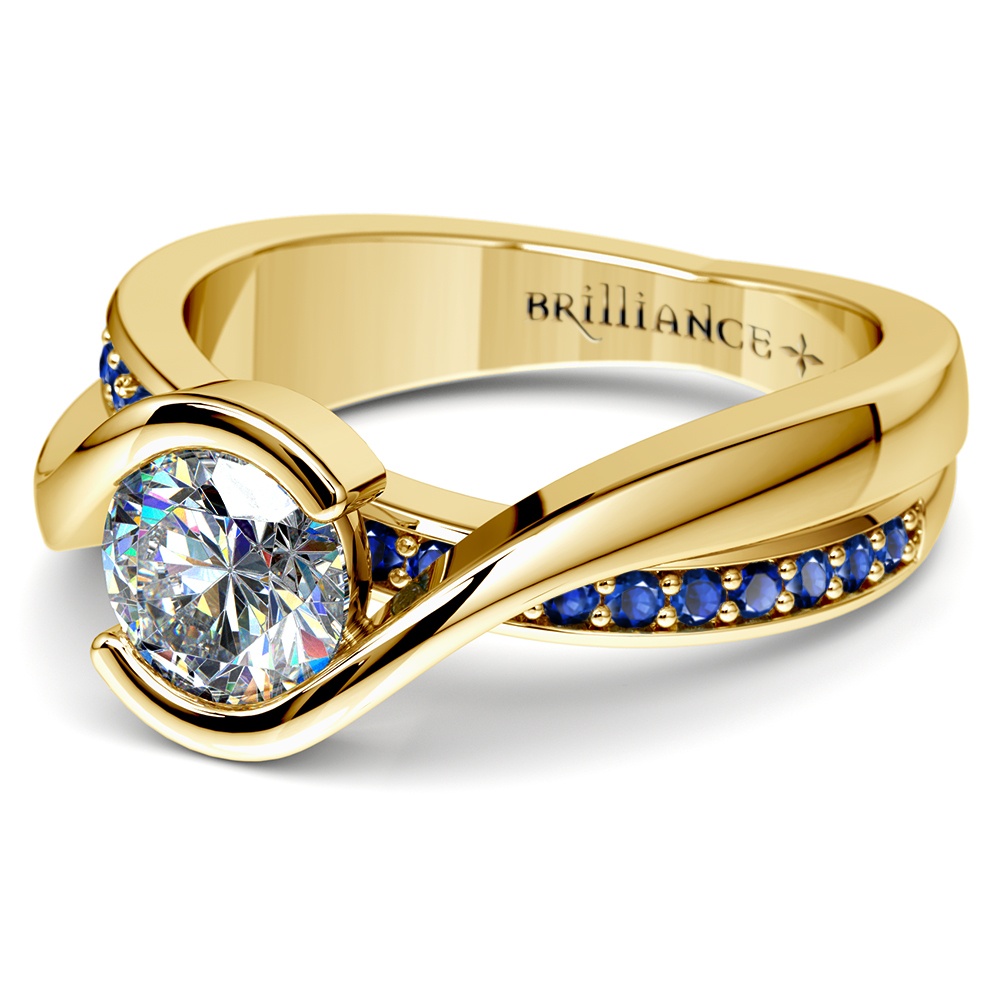 Bezel Sapphire Gemstone Bridge Engagement Ring in Yellow Gold | 04