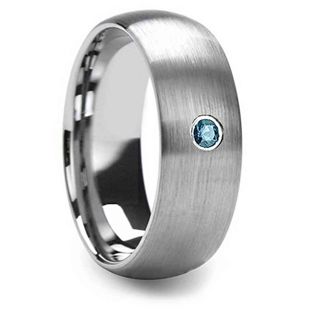 Blue Diamond Mens Engagement Ring In Tungsten | 02