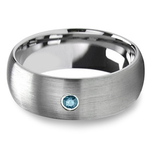 Brushed Tungsten Mens Engagement Ring With Blue Diamond