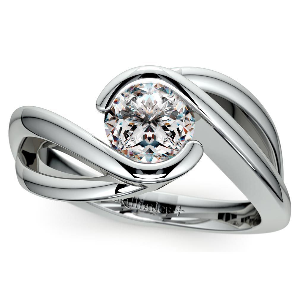 Bypass Solitaire Engagement Ring in Platinum | Zoom