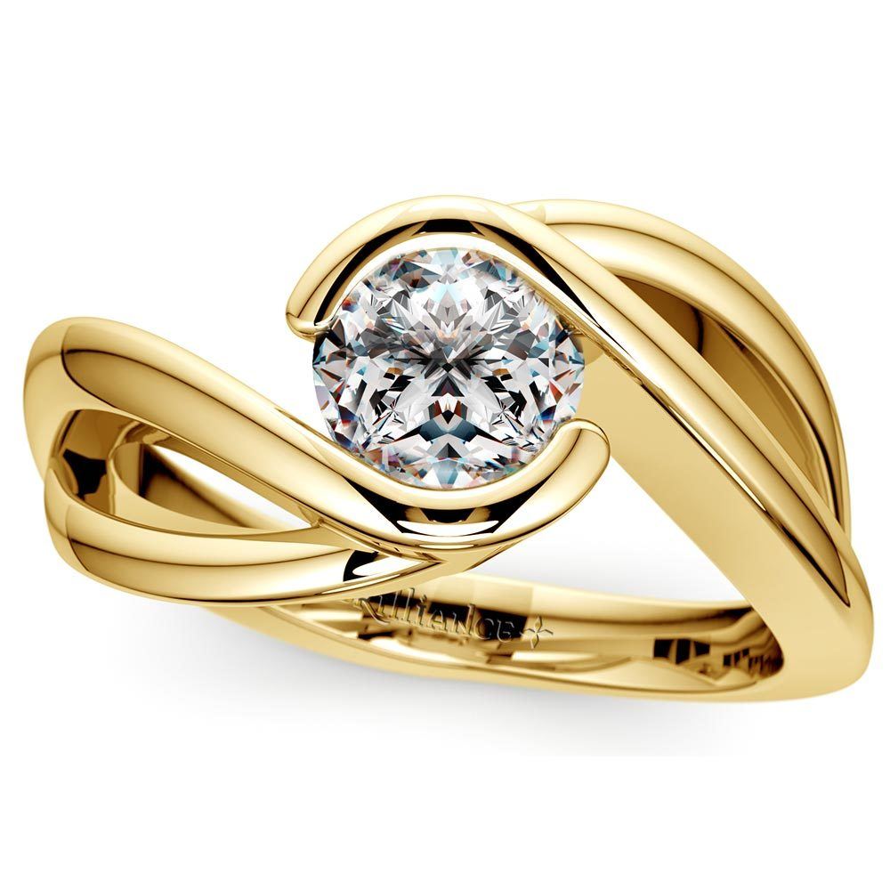 Bypass Solitaire Engagement Ring in Yellow Gold | Zoom
