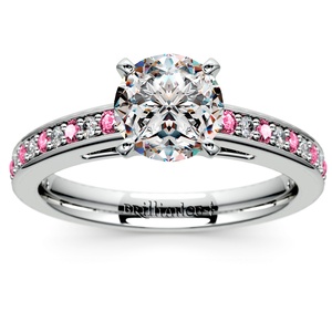 Cathedral Diamond & Pink Sapphire Gemstone Engagement Ring in White Gold