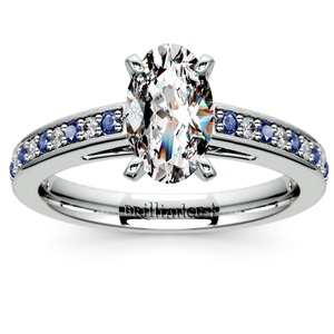 Cathedral Diamond & Sapphire Gemstone Engagement Ring in White Gold