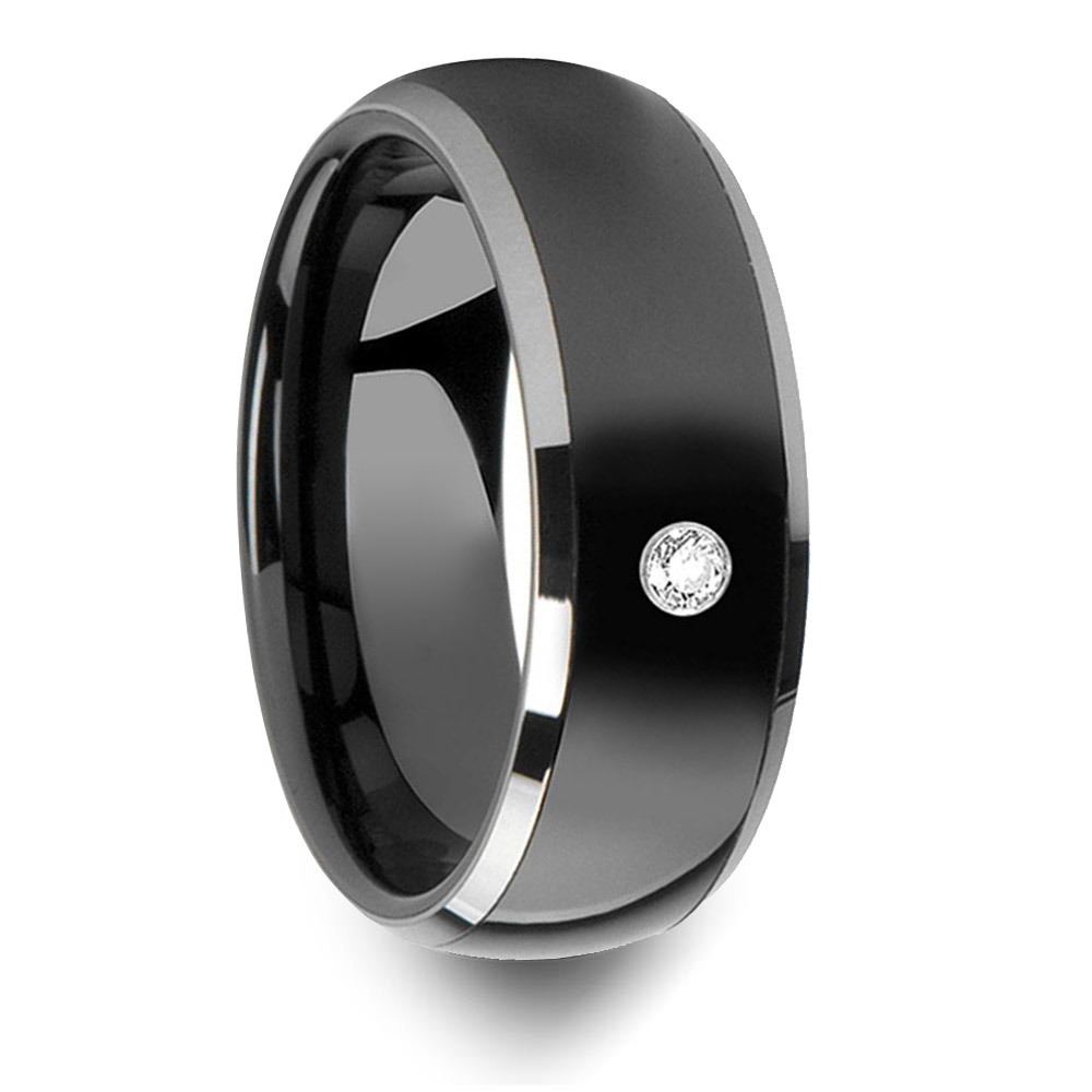 Ceramic Inlay Diamond Men's Engagement Ring In Tungsten