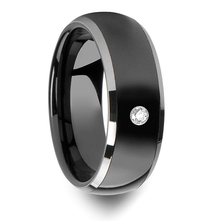 Ceramic Inlay Diamond Men's Engagement Ring In Tungsten | 02