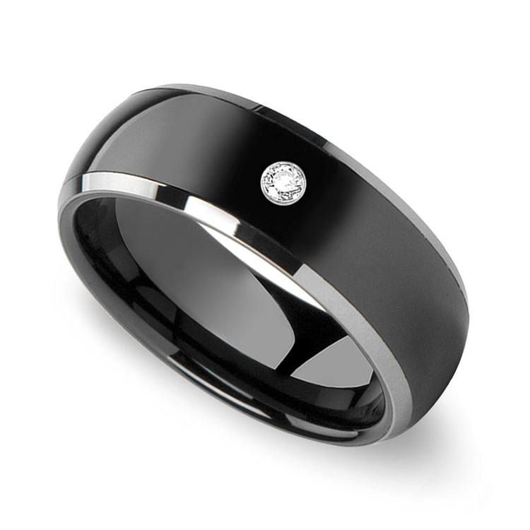 Ceramic Inlay Diamond Men's Engagement Ring In Tungsten | 03
