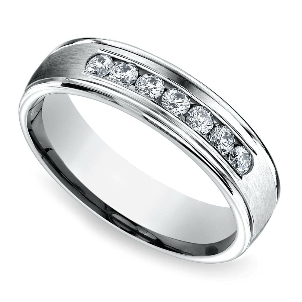 Mens White Gold Ring With Channel Diamonds | 03