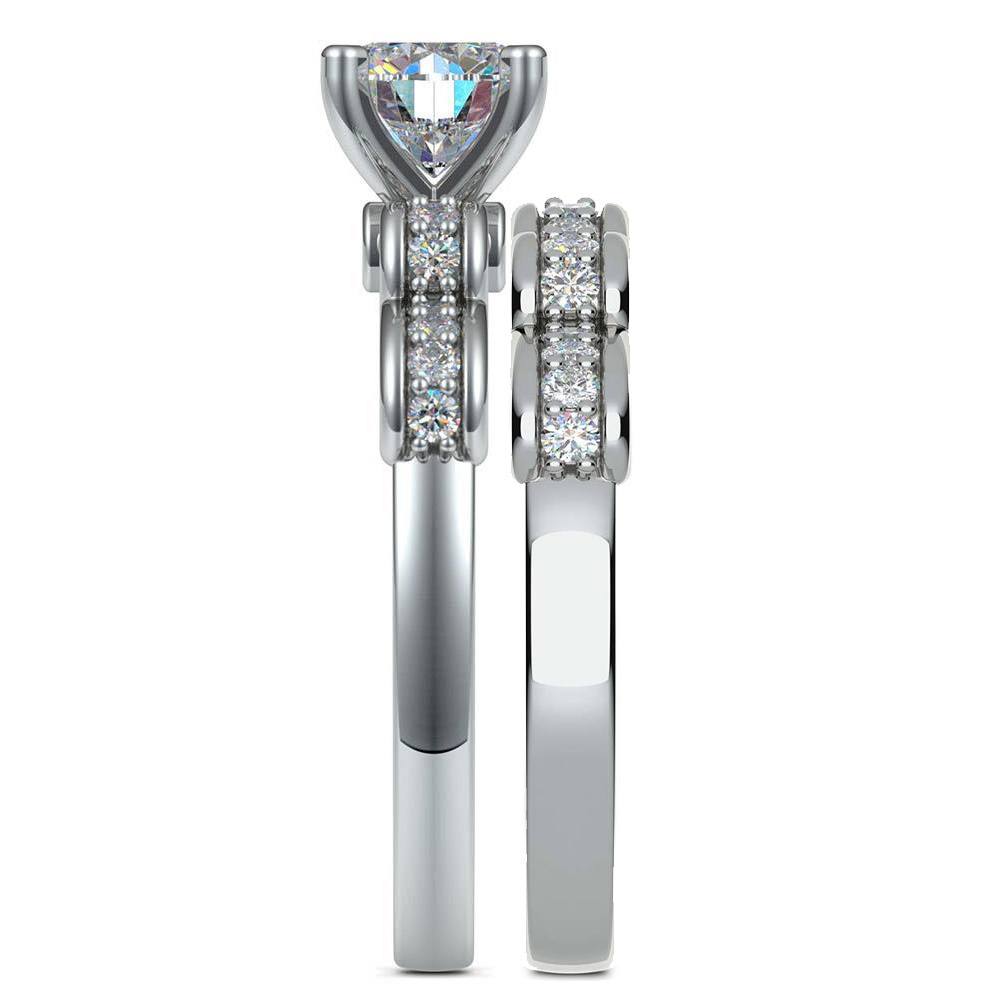 Cinderella Engagement Ring and Wedding Band Set In Platinum