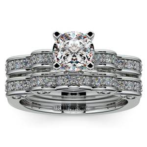 Cinderella Engagement Ring & Wedding Band Set In White Gold