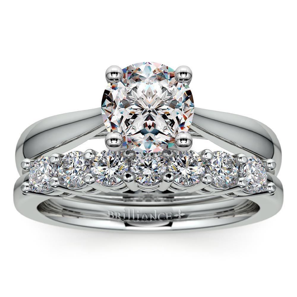 Classic Solitaire and Seven Diamond Bridal Set in White Gold | Zoom
