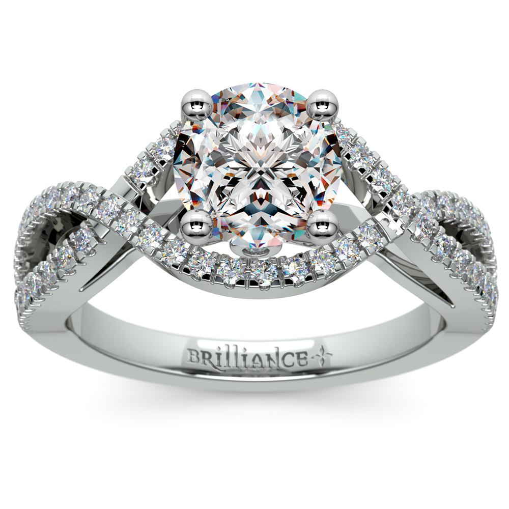Cross Split Shank Diamond Engagement Ring in White Gold | Zoom