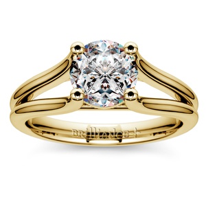Curved Split Shank Solitaire Engagement Ring in Yellow Gold