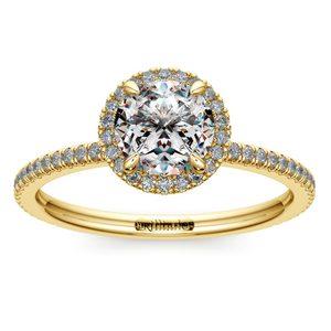 Delicate Halo Engagement Ring In Yellow Gold
