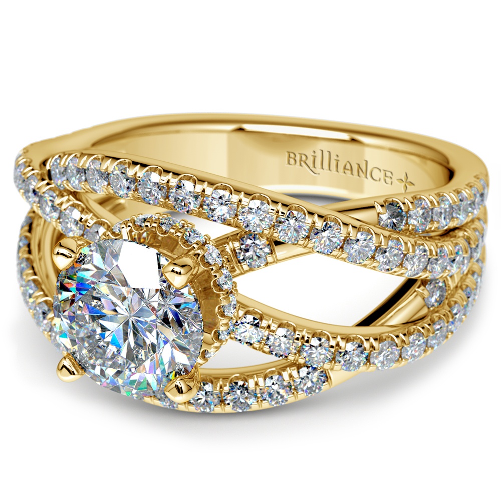 Diamond Twisted Split Shank Engagement Ring Setting In Classic Gold | 04