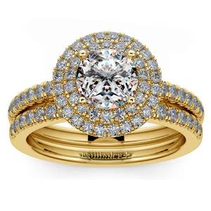 Double Halo Diamond Bridal Set in Yellow Gold