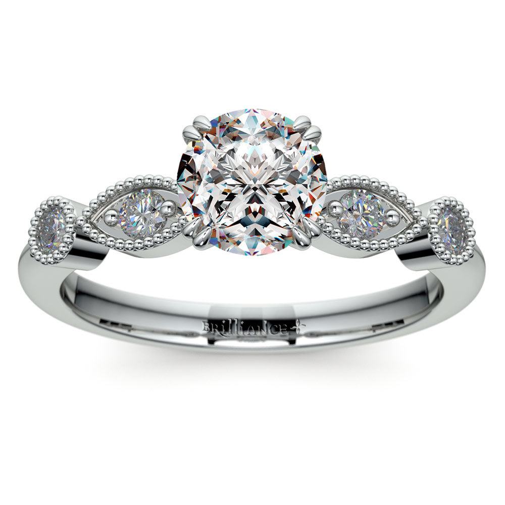 Edwardian Style Antique Diamond Engagement Ring in Platinum | Zoom