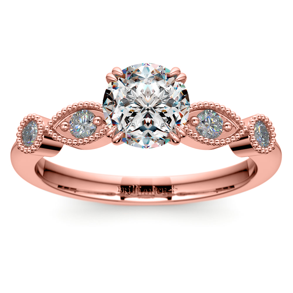  Edwardian  Style Antique Diamond Engagement  Ring  in Rose  Gold 
