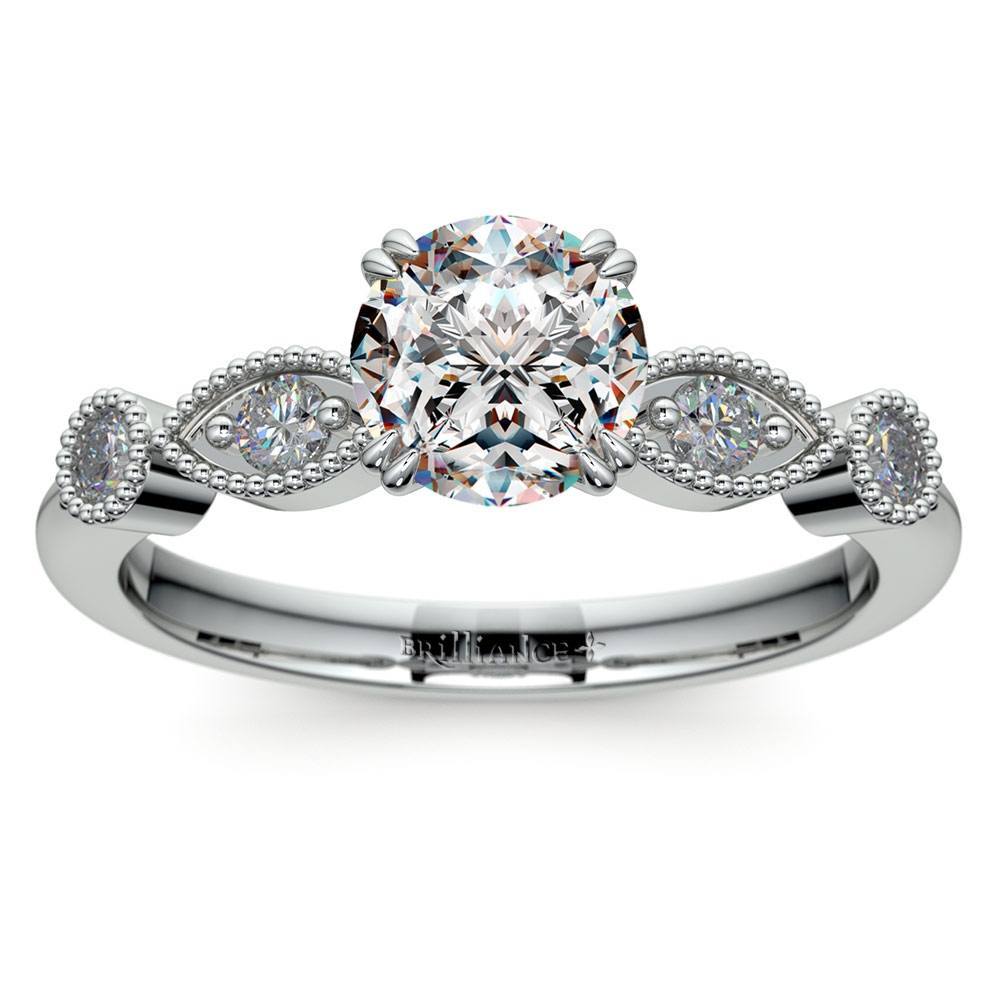 Princess Wedding Ring Vintage Art Deco Style Ring Milgrain Bezel Set Ring Vintage Style Ring Edwardian Ring 14K White Gold Over Ring