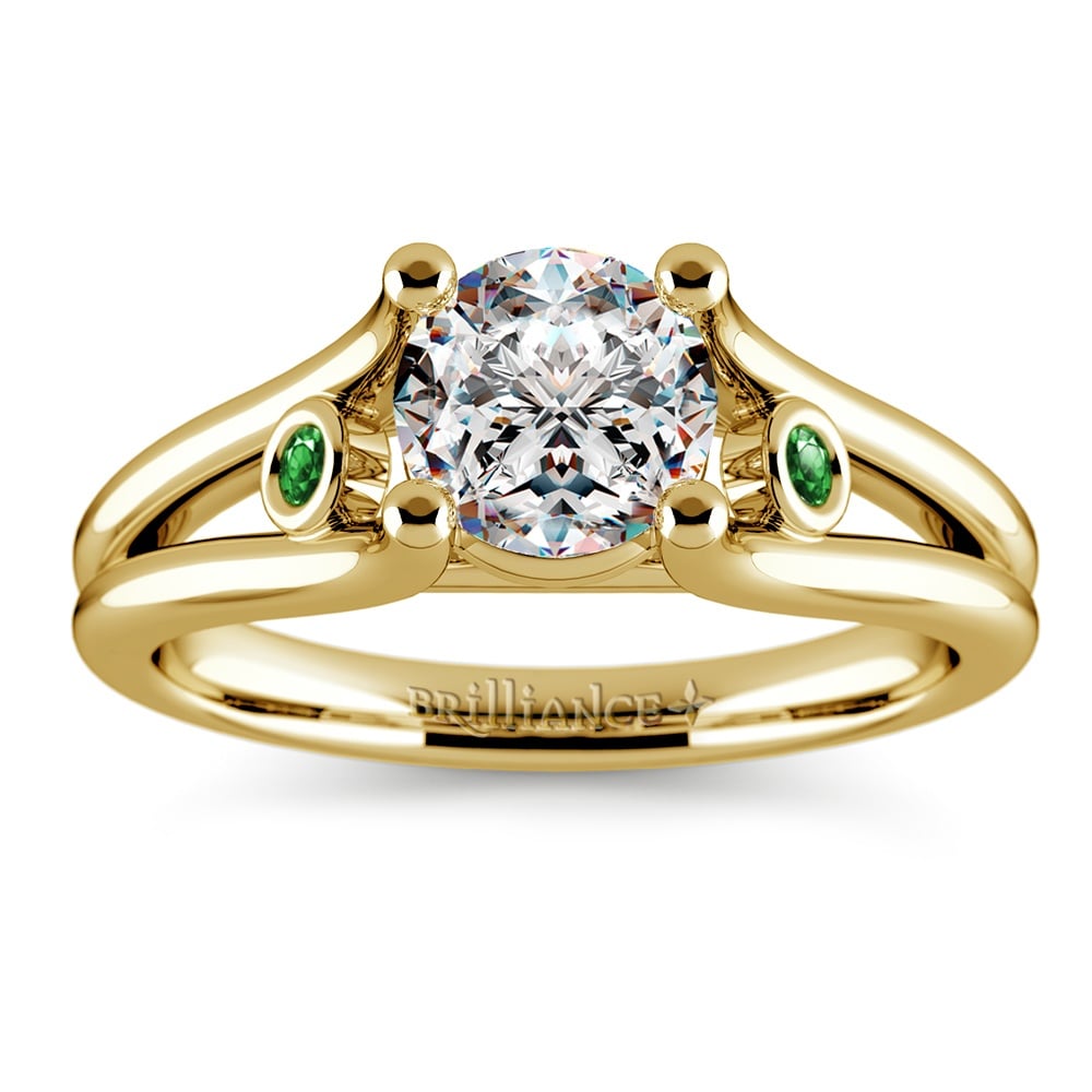 Emerald Gemstone Accent Solitaire Ring in Yellow Gold | 01
