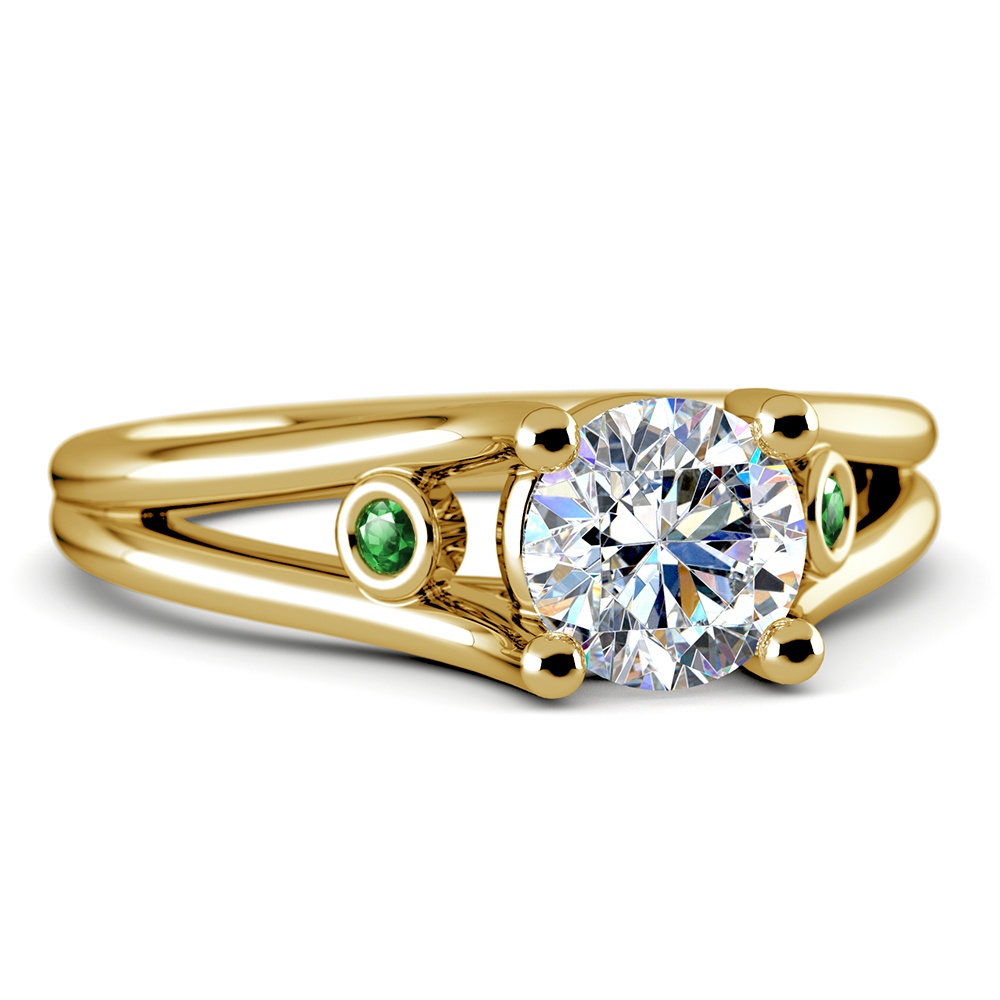 Emerald Gemstone Accent Solitaire Ring in Yellow Gold | 04