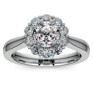 Floral Halo Diamond Engagement Ring In Platinum