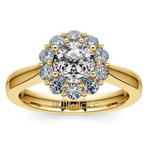 Yellow Gold Floral Engagement Ring With Halo