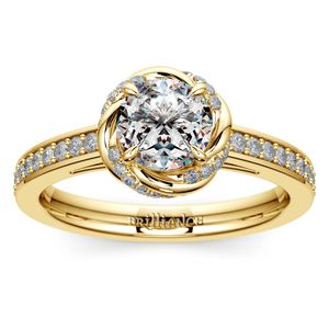 Gold Twisted Vine Halo Engagement Ring