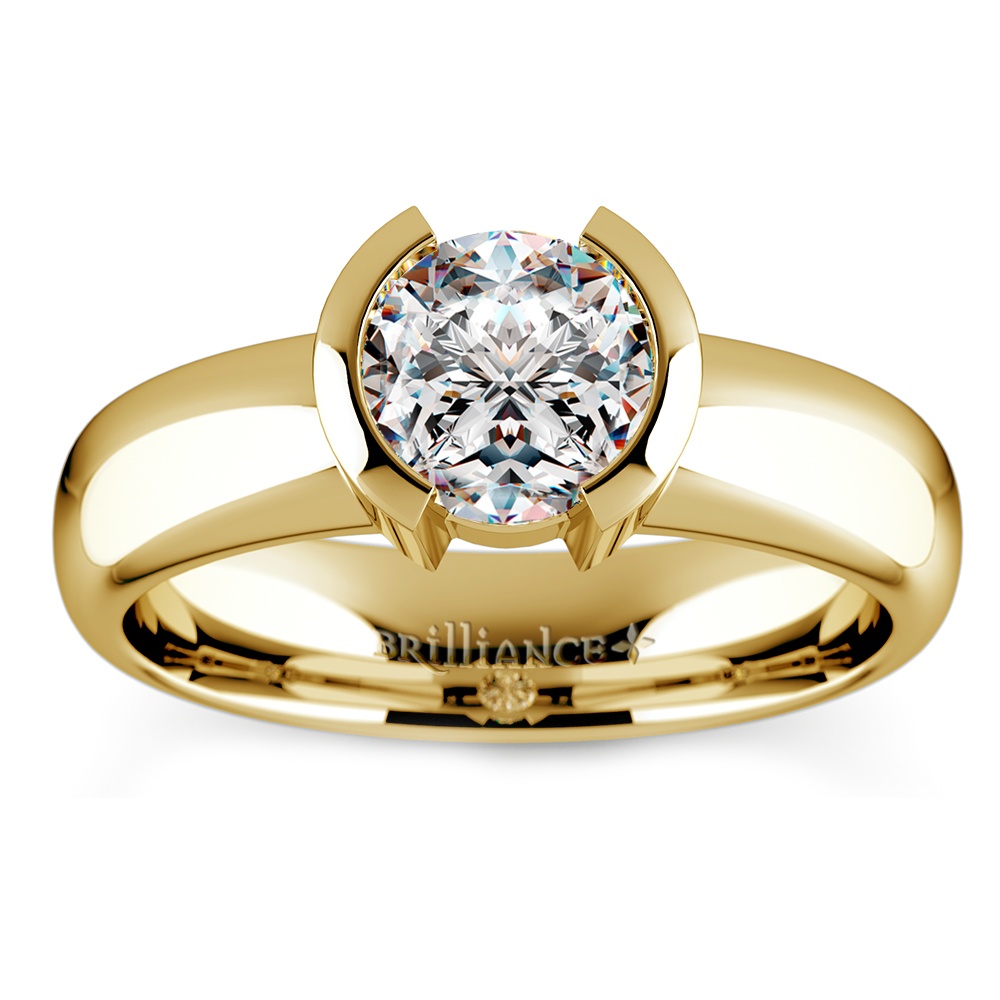 Half Bezel Engagement Ring In Yellow Gold | 01