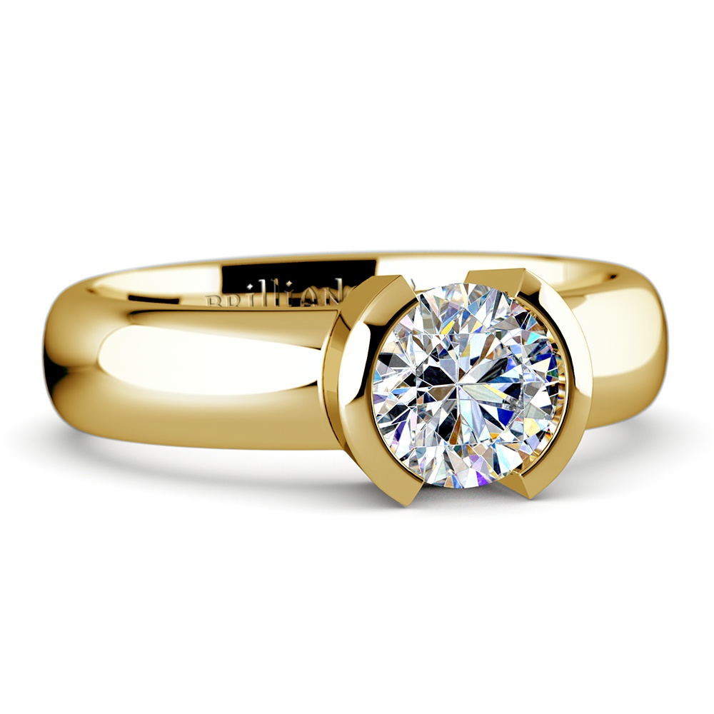 Half Bezel Engagement Ring In Yellow Gold | 04