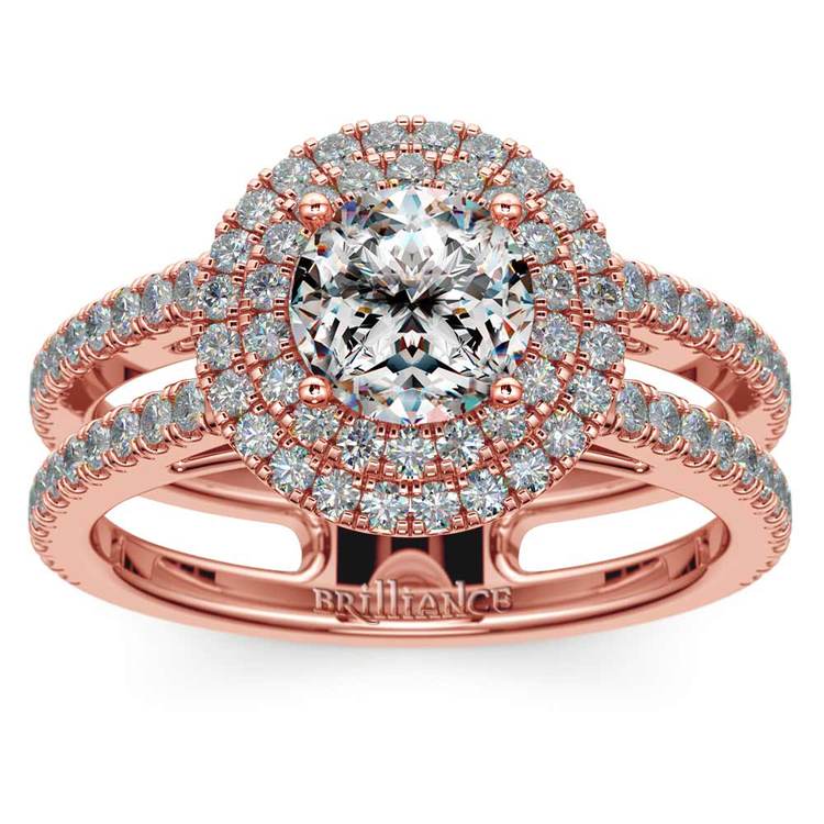 Halo Double Band Engagement Ring In Rose Gold | Zoom