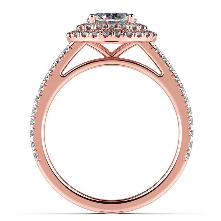 Halo Double Band Engagement Ring In Rose Gold | 02