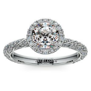Halo Pave Rope Engagement Ring In Platinum
