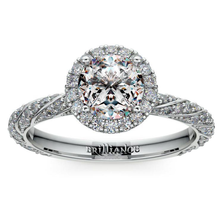 Halo Pave Rope Engagement Ring In Platinum | Zoom