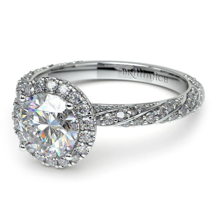 Halo Pave Rope Engagement Ring In Platinum | 04