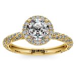 Halo Pave Rope Engagement Ring In Gold | Thumbnail 01