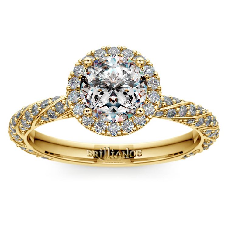 Halo Pave Rope Engagement Ring In Gold | 01
