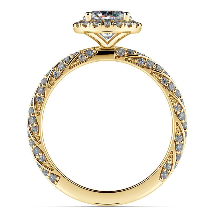 Halo Pave Rope Engagement Ring In Gold | 02