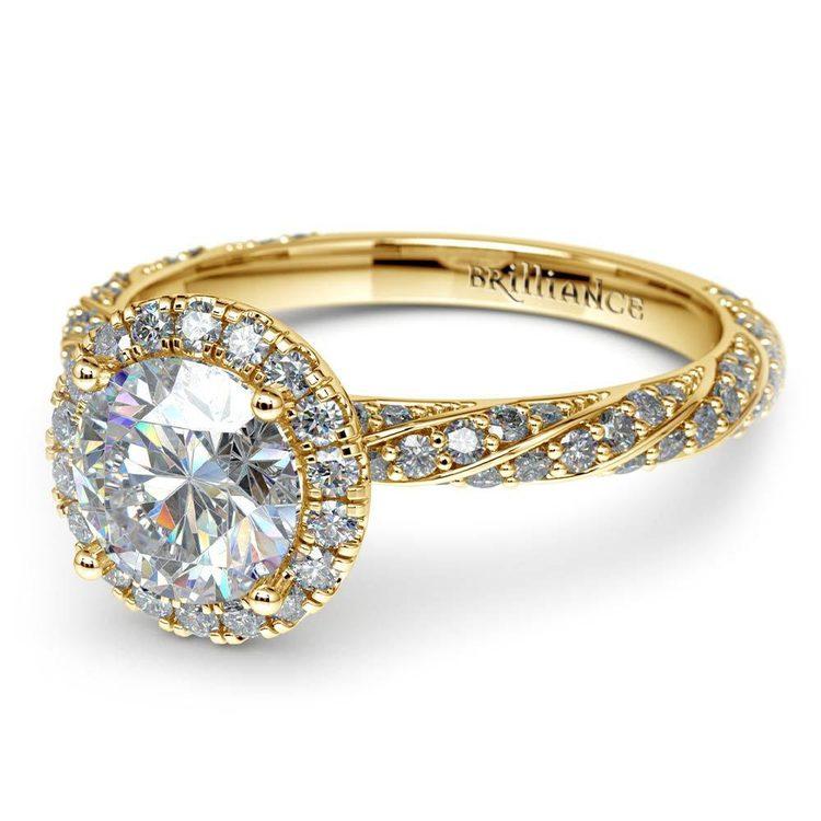 Halo Pave Rope Engagement Ring In Gold | 04