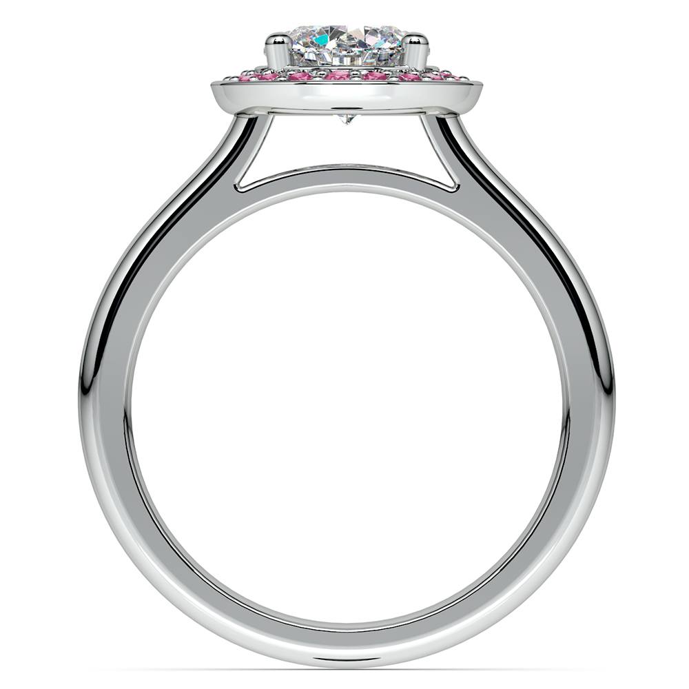 Halo Pink Sapphire Gemstone Engagement Ring in White Gold  | 02