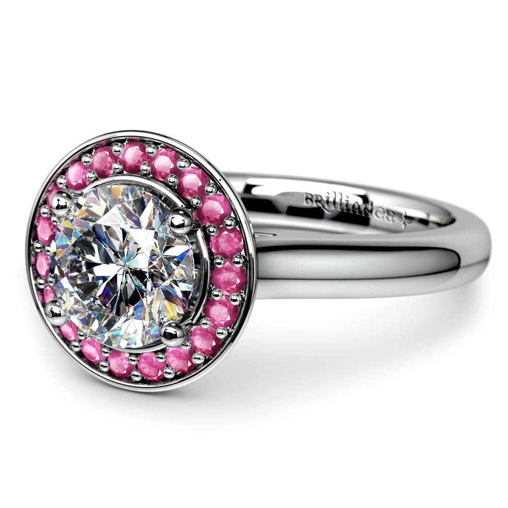 Halo Pink Sapphire Gemstone Engagement Ring in White Gold  | 04