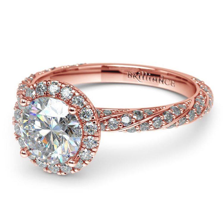 Halo Rose Gold Rope Engagement Ring | 04