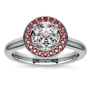Halo Ruby Gemstone Engagement Ring in Platinum