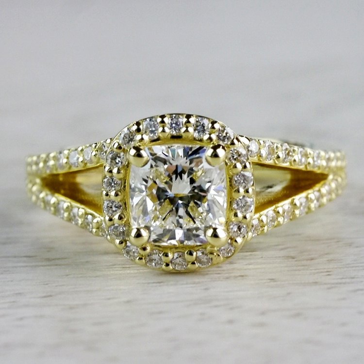 Classic Gold Split Shank Halo Diamond Engagement Ring Setting | 05