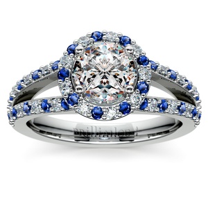 Alternating Halo Sapphire & Diamond Engagement Ring in White Gold
