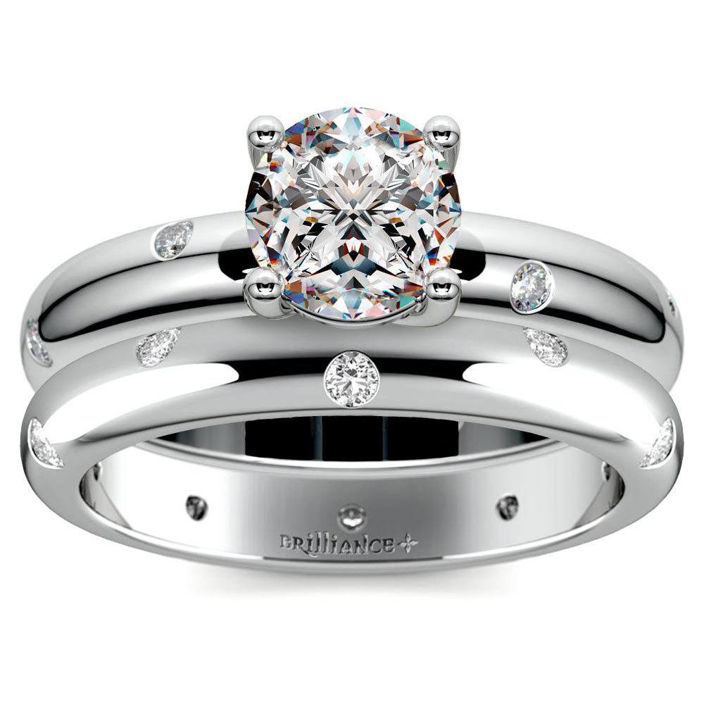 Details about   14k White Gold Finish Round Diamond Cut Engagement Wedding Band Bridal Ring Set 