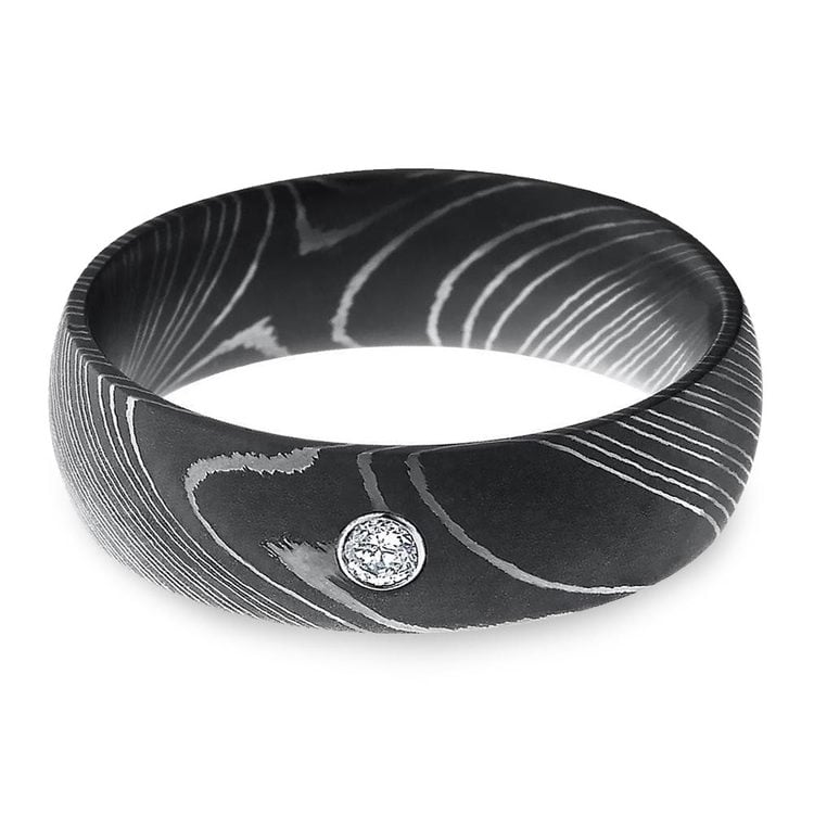 Inset Men's Engagement Ring In Damascus Steel | Zoom