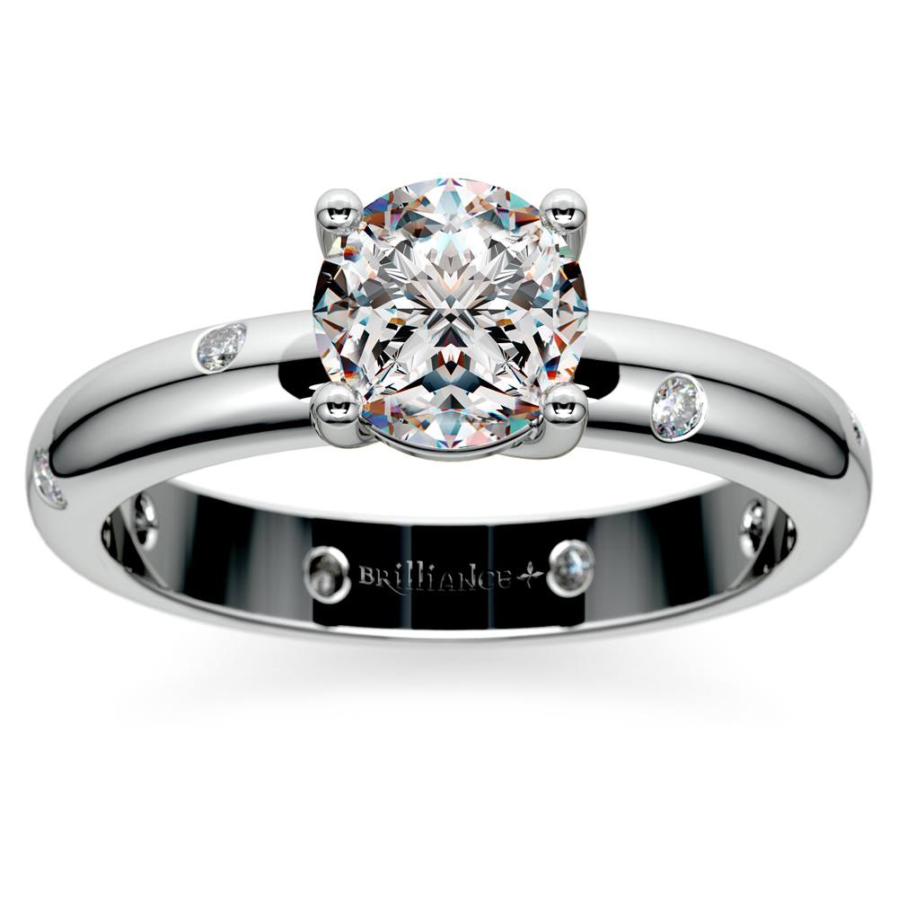 Inset Diamond Engagement Ring in White Gold | Zoom