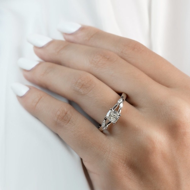 Inspired Diamond Leaf Engagement Ring In Platinum | 05